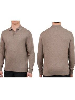 Benetton Polo Sweater Men's Small Taupe Cotton Lyocell Knit NWOT